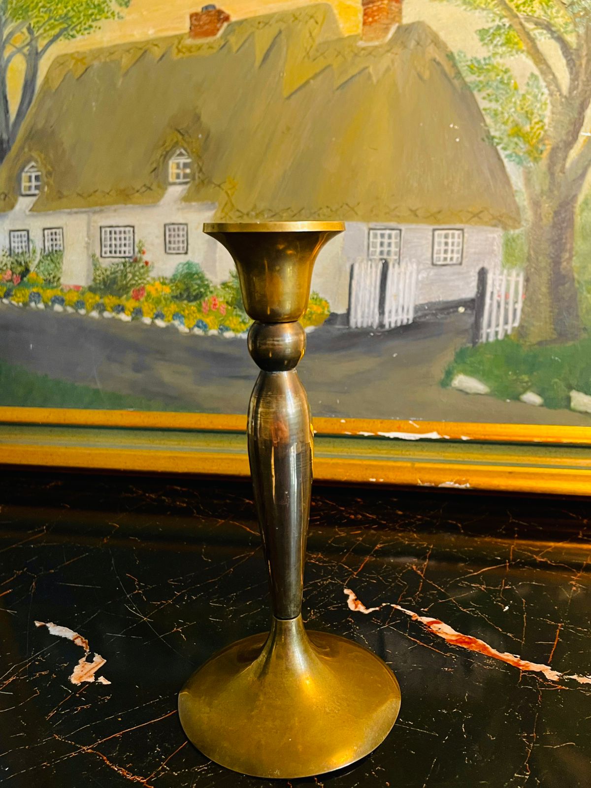 Tall Vintage Brass Candlestick – Sleek Pedestal Design