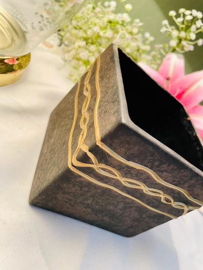Black & Gold Square Decorative Planter 4.25 in