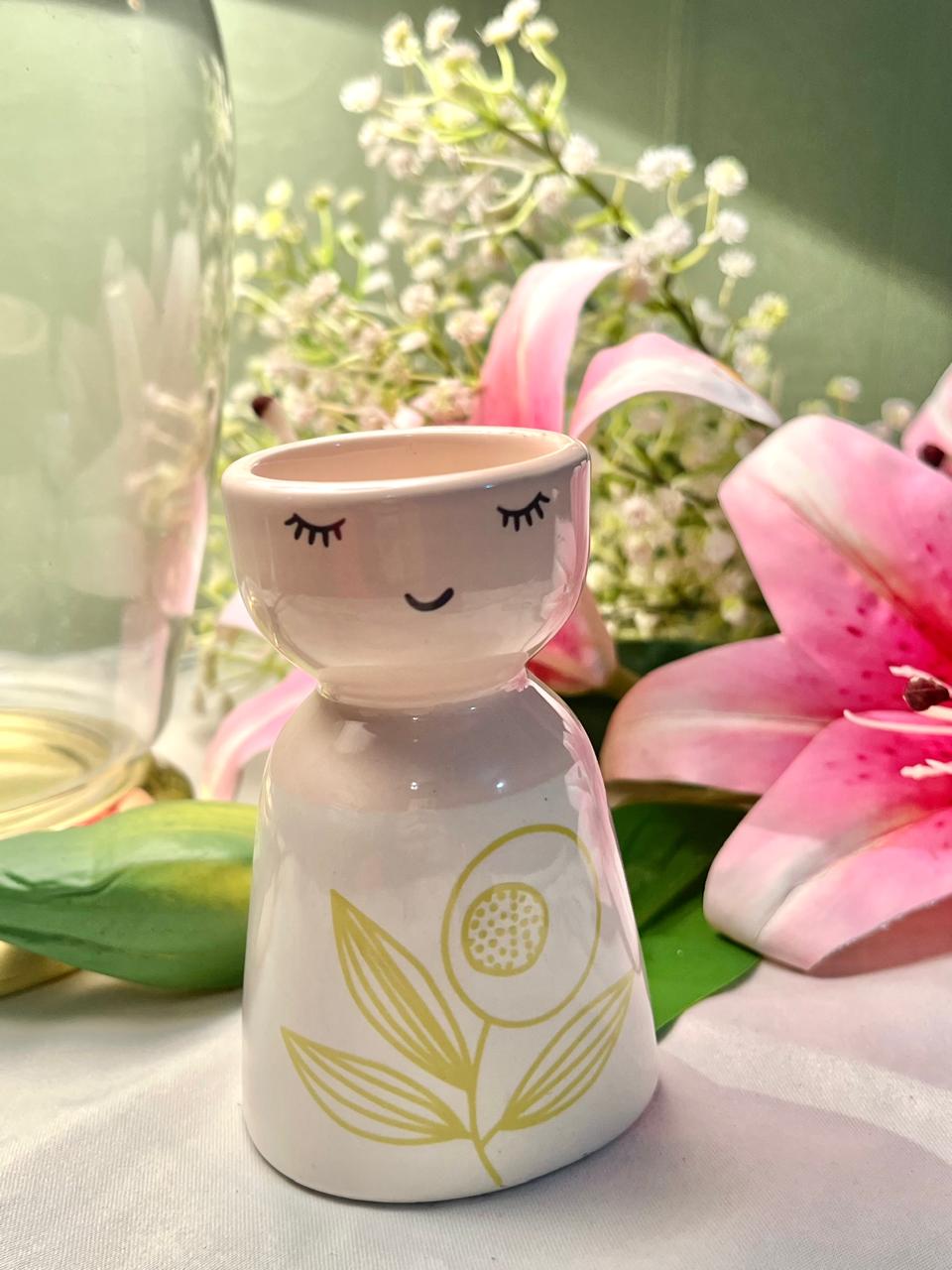 Next Ceramic Lady Planter / Vase – Face Design with Floral Detail, Approx. 11 cm