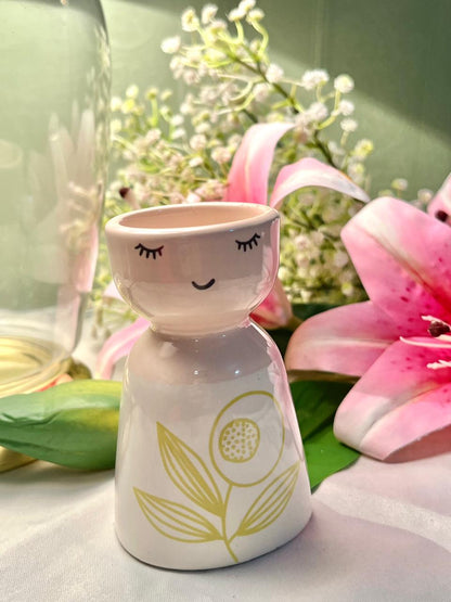 Next Ceramic Lady Planter / Vase – Face Design with Floral Detail, Approx. 11 cm