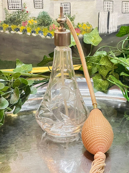 1970s Stuart Crystal Perfume Atomiser – Cut Glass with Puffer &amp; Tassel