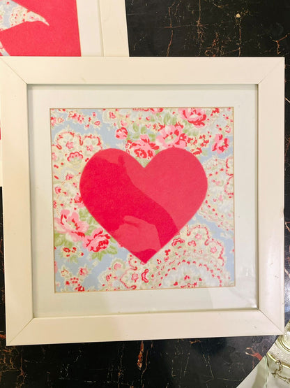 Pair of Framed Heart and Flamingo Floral Wall Art 12 inch