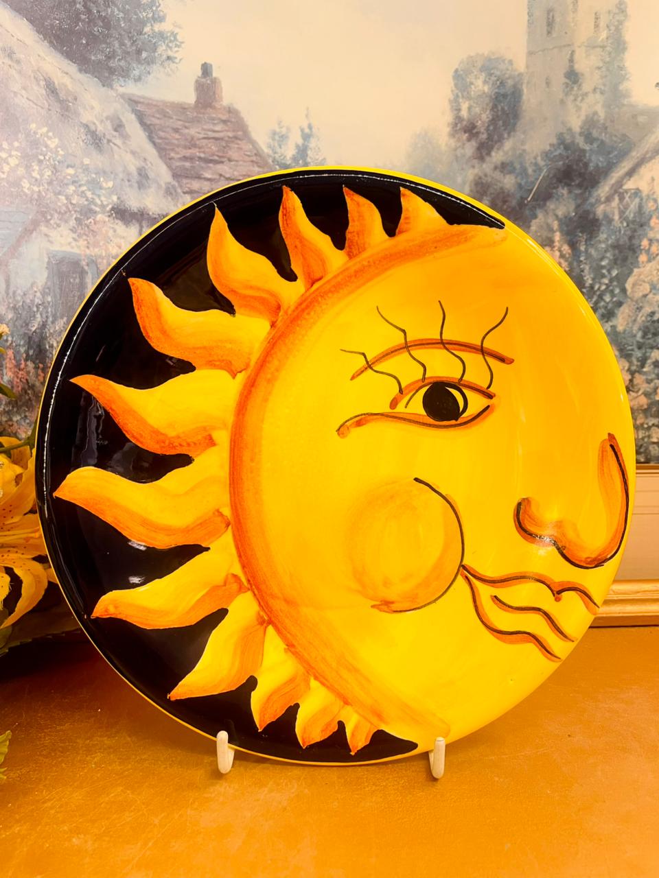 Vintage Italian Sun Face Plate Hand Painted Ceramic