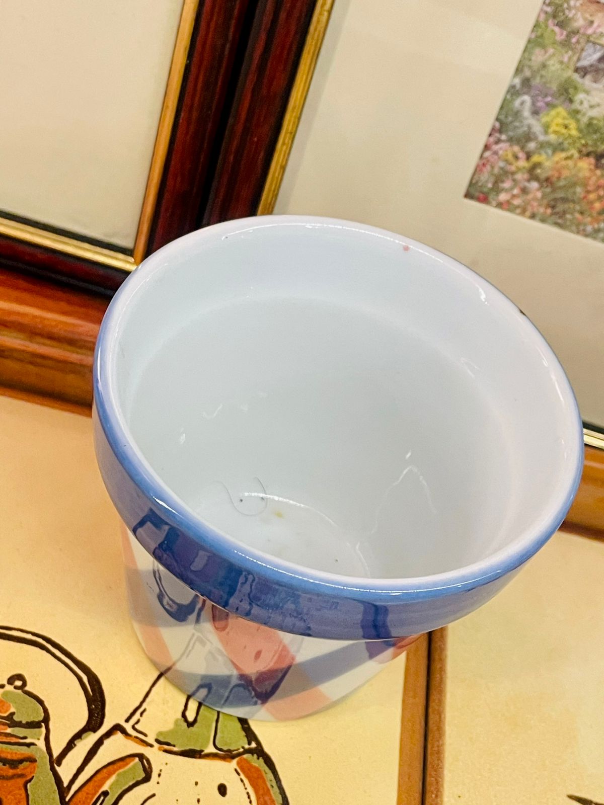 Blue & Pink Checkered Ceramic Planter Pot