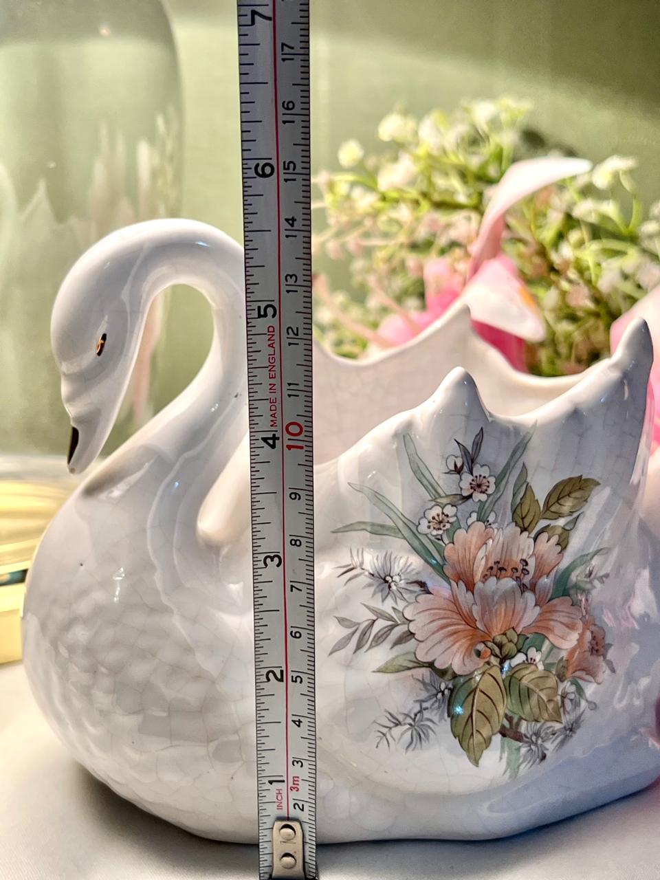 Vintage Maryleigh Pottery St. Michael White Swan Floral Ceramic Planter – Approx. 6 Inch