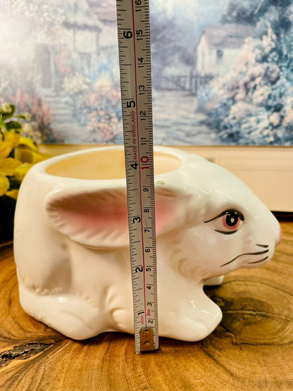 Vintage Rabit Ceramic Planter – White Animal Pot