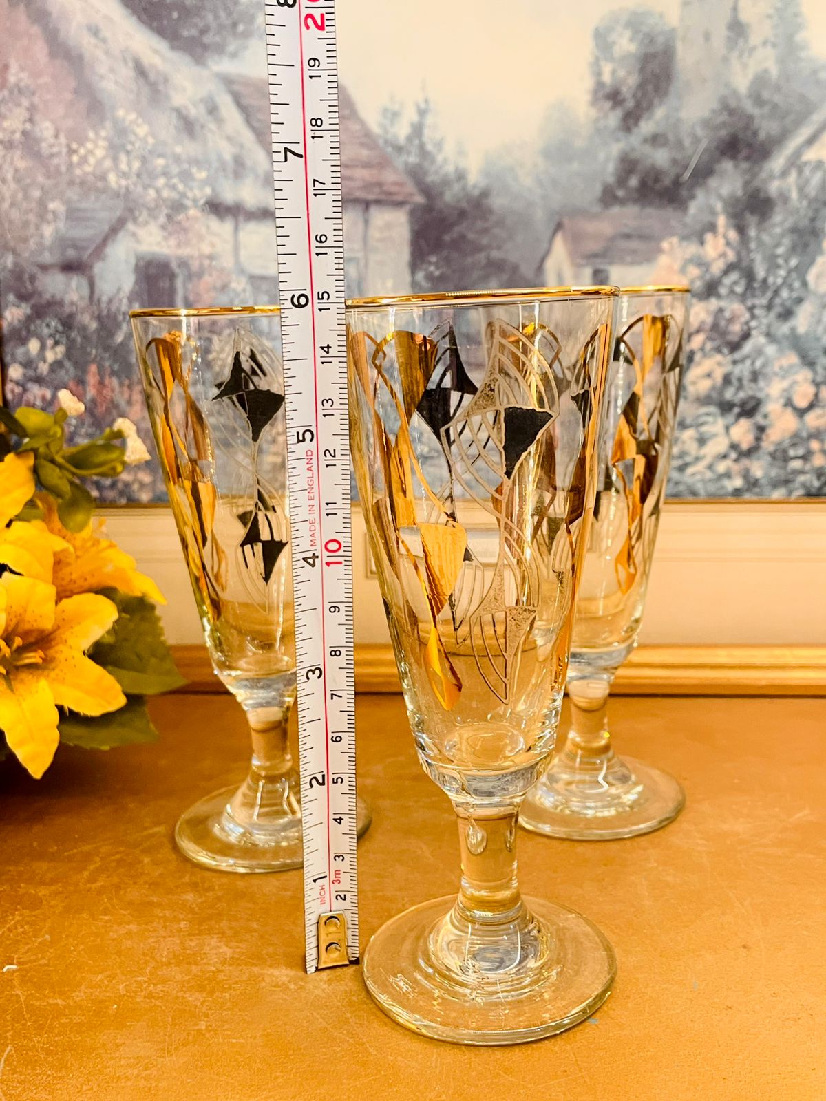 Set of 3 Vintage Gold and Black Cocktail Glasses – Mid Century Barware Glasses