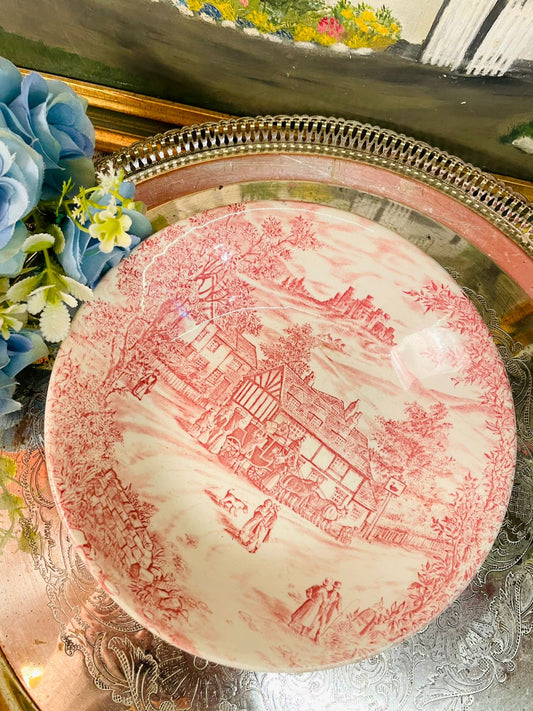 Vintage Red Transferware Deep Plate – Cottagecore Home Decor
