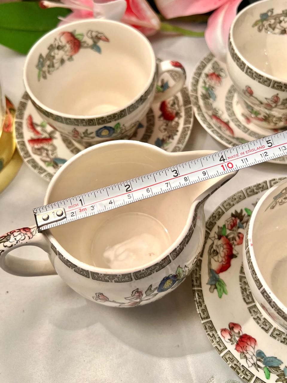 Indian Tree Johnson bros Floral Tea Set Black Border 7 Piece
