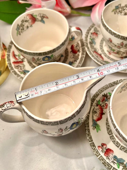 Indian Tree Johnson bros Floral Tea Set Black Border 7 Piece