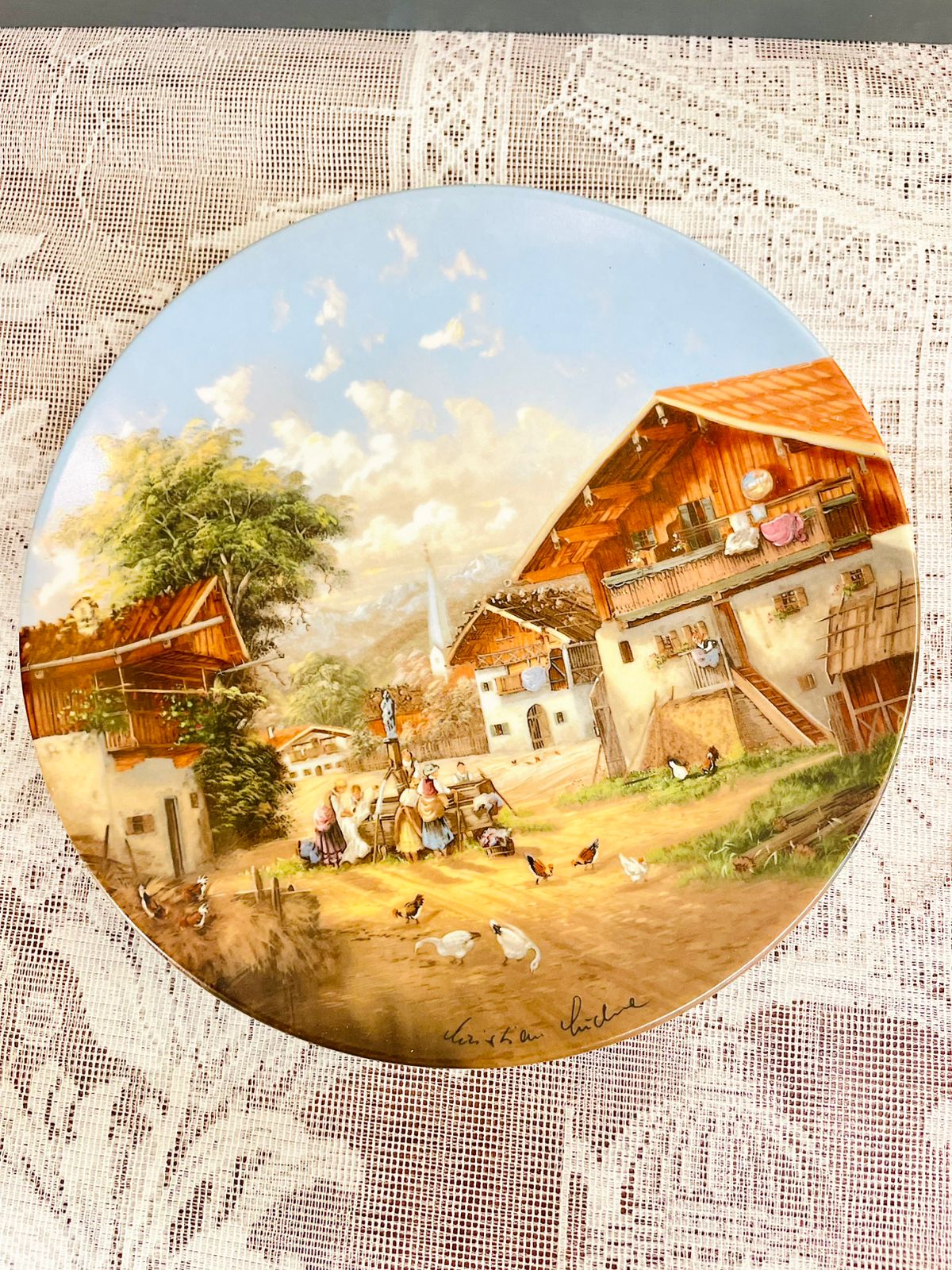 Vintage Seltmann Weiden Village Wash Day Plate 1987 7.5 inch