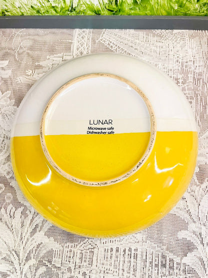 Lunar Yellow White Ceramic Serving Bowl 9.5 inch