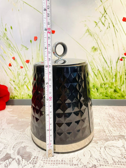 Vintage Black Ceramic Canister Set with Silver Lids