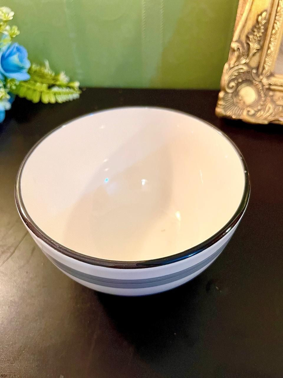 Vintage Grey Stripe Ceramic Serving Bowl 5 Inch