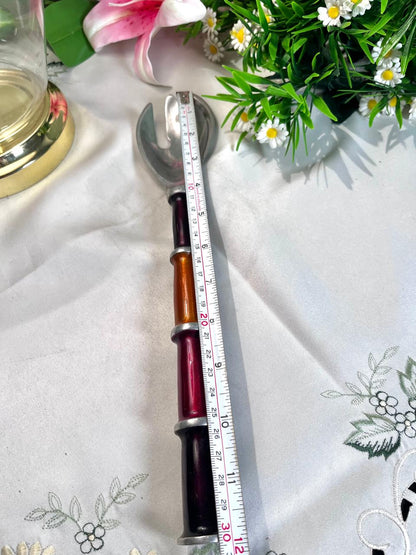 Silver-Tone Salad Serving Tongs with Coloured Handle – 30 cm