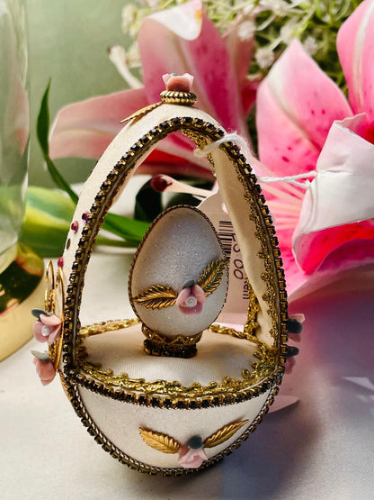 Jeweled Rose Egg Basket Trinket Ornament 10 cm