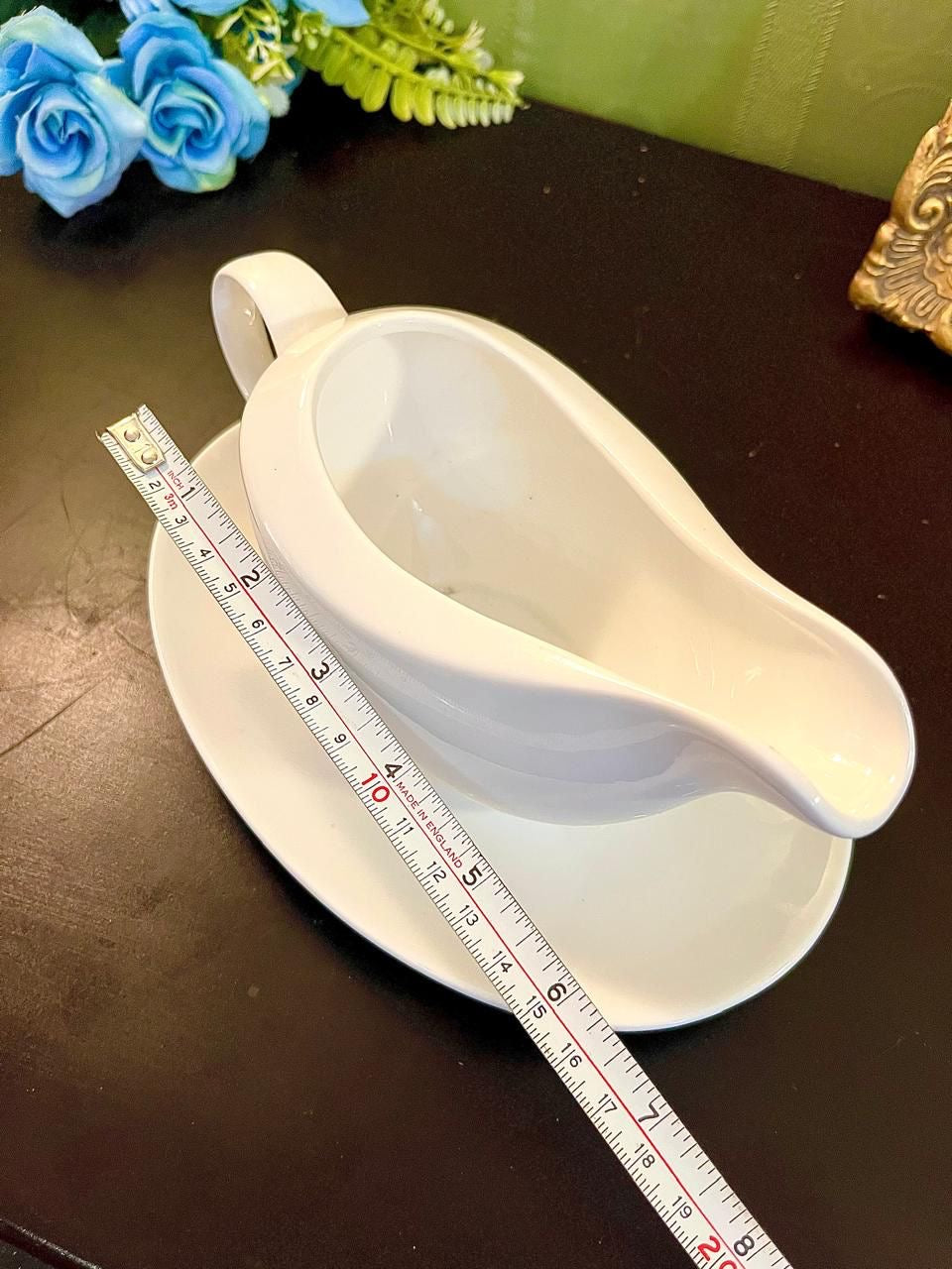 Vintage White Porcelain Gravy Boat Saucer 8 Inch