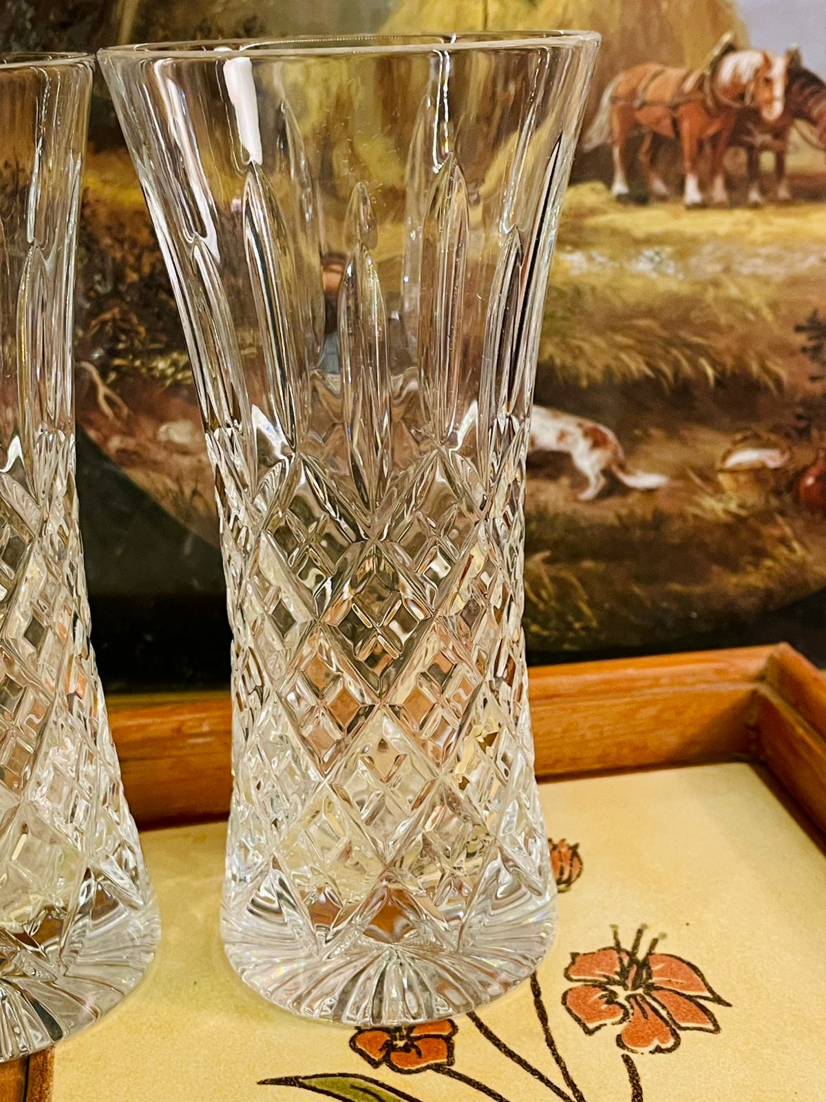 Set of 2 Cut Crystal Vases – Elegant Diamond Pattern Home Décor