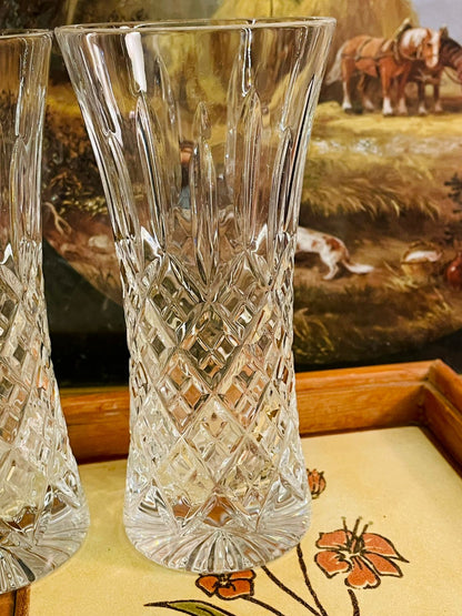 Set of 2 Cut Crystal Vases – Elegant Diamond Pattern Home Décor