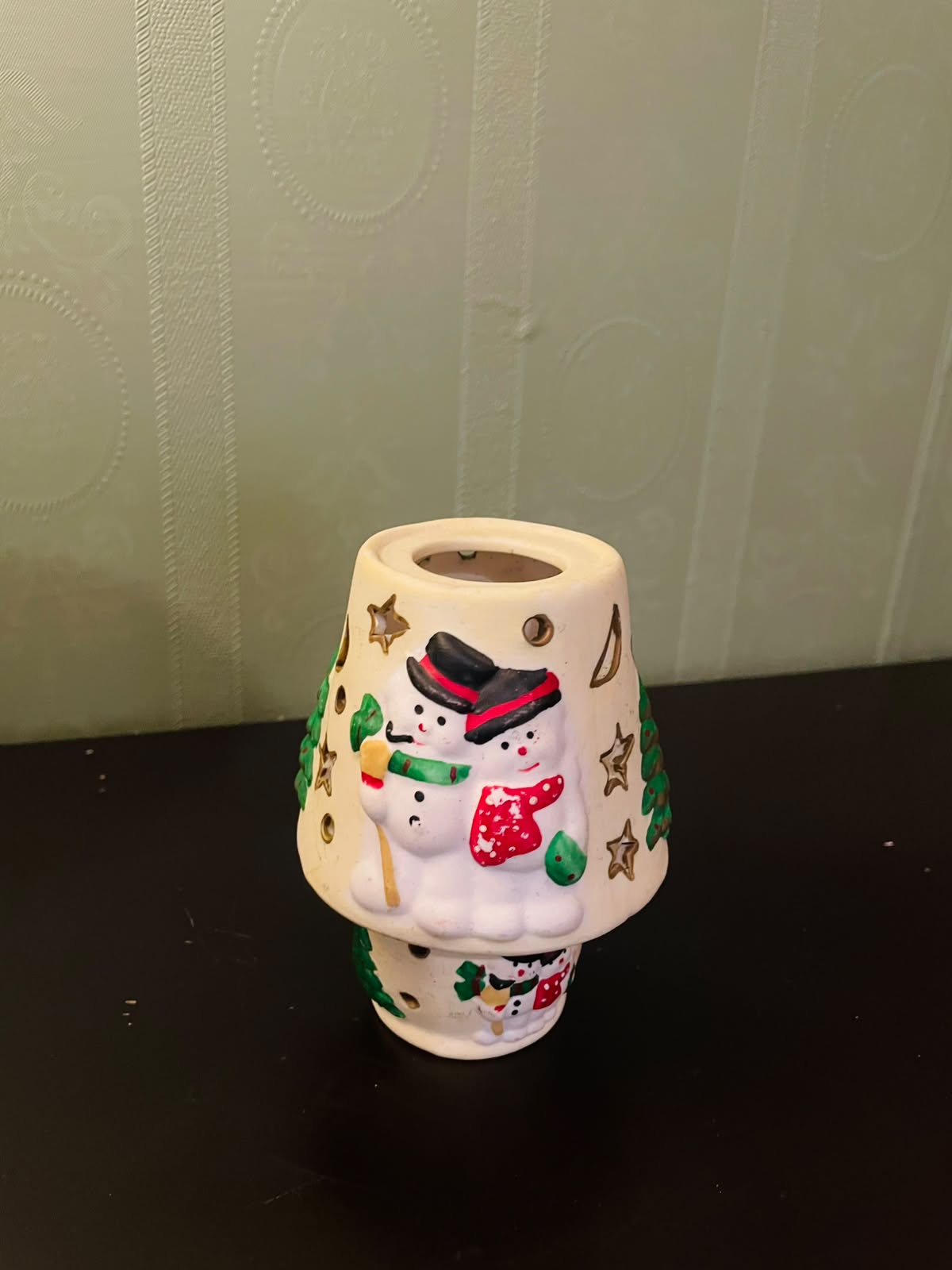 Ceramic Snowman Tealight Candle Holder 5" Christmas Decor