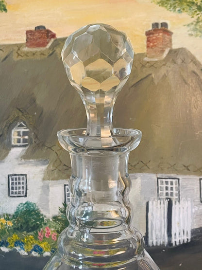 Vintage Cut Crystal Glass Decanter with Faceted Stopper – Diamond & Leaf Pattern