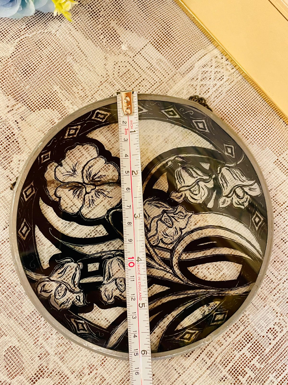 Art Nouveau Floral Glass Metal Wall Hanging