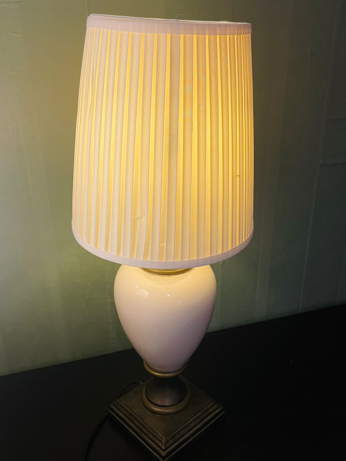 Vintage White Ceramic Table Lamp with Pleated Shade