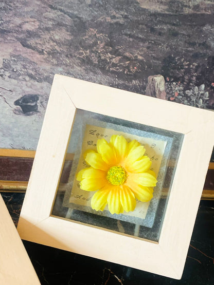 Set of 2 Wooden 3D Flower Shadow Frames – Yellow & Orange Daisy Decor