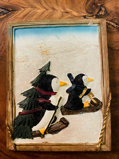 Vintage Winter Penguin Wall Art Plaque