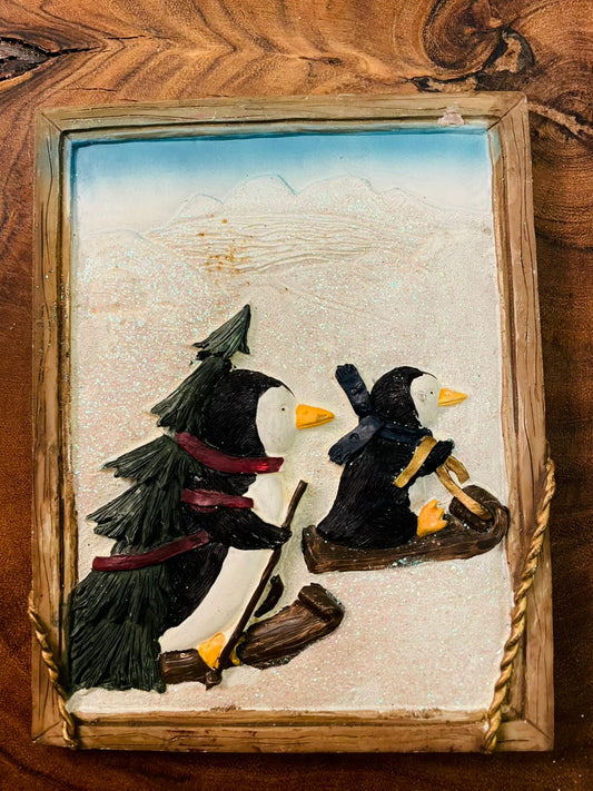 Vintage Winter Penguin Wall Art Plaque