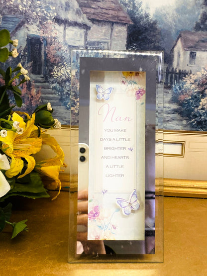 Nan Sentimental Glass Photo Frame – Butterfly Floral Inspirational Plaque