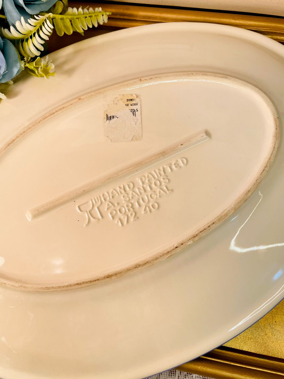 Hand Painted Portuguese Ceramic Oval Serving Dish