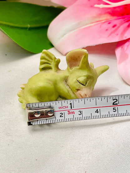 Vintage Miniature Green Ceramic Sleeping Cat Figurine Approx. 5 cm Long