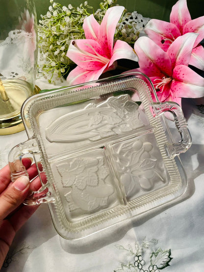 Clear Crystal Divided Serving Tray with Handles 8 in