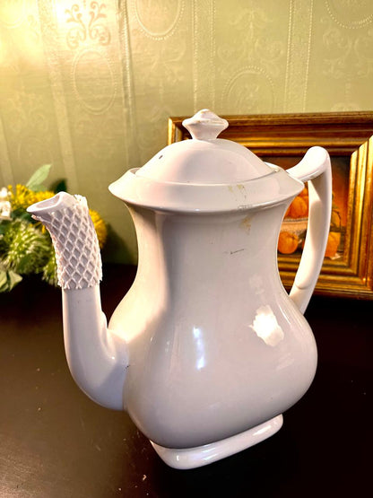 Vintage White Sculptural Porcelain Coffee Pot – 9 Inch