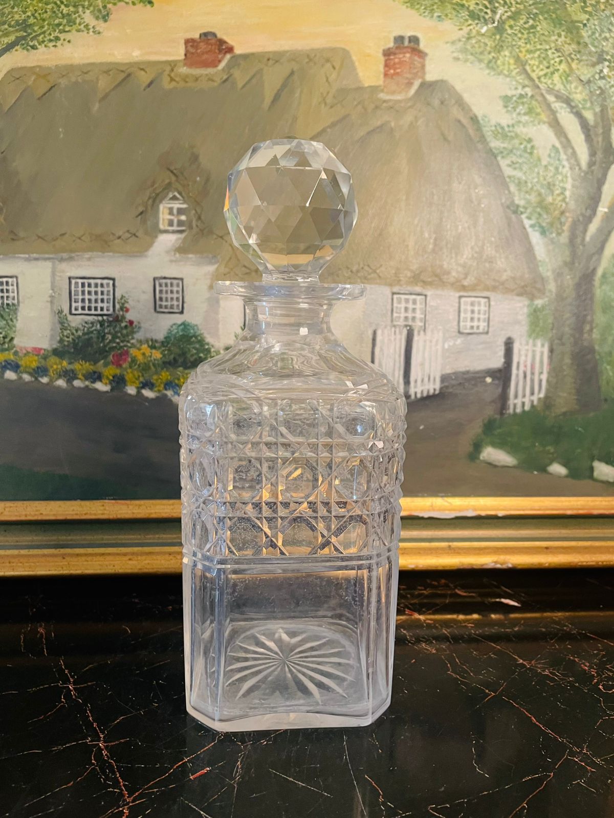 cut crystal decanter, vintage glass bottle, diamond cut barware, whiskey decanter pakistan, faceted stopper decanter, english crystal glass, luxury bar decor, vintage whiskey set, collectible glassware, crystal decor, victorian barware, sunsetvintage, elegantvintage, englishhome