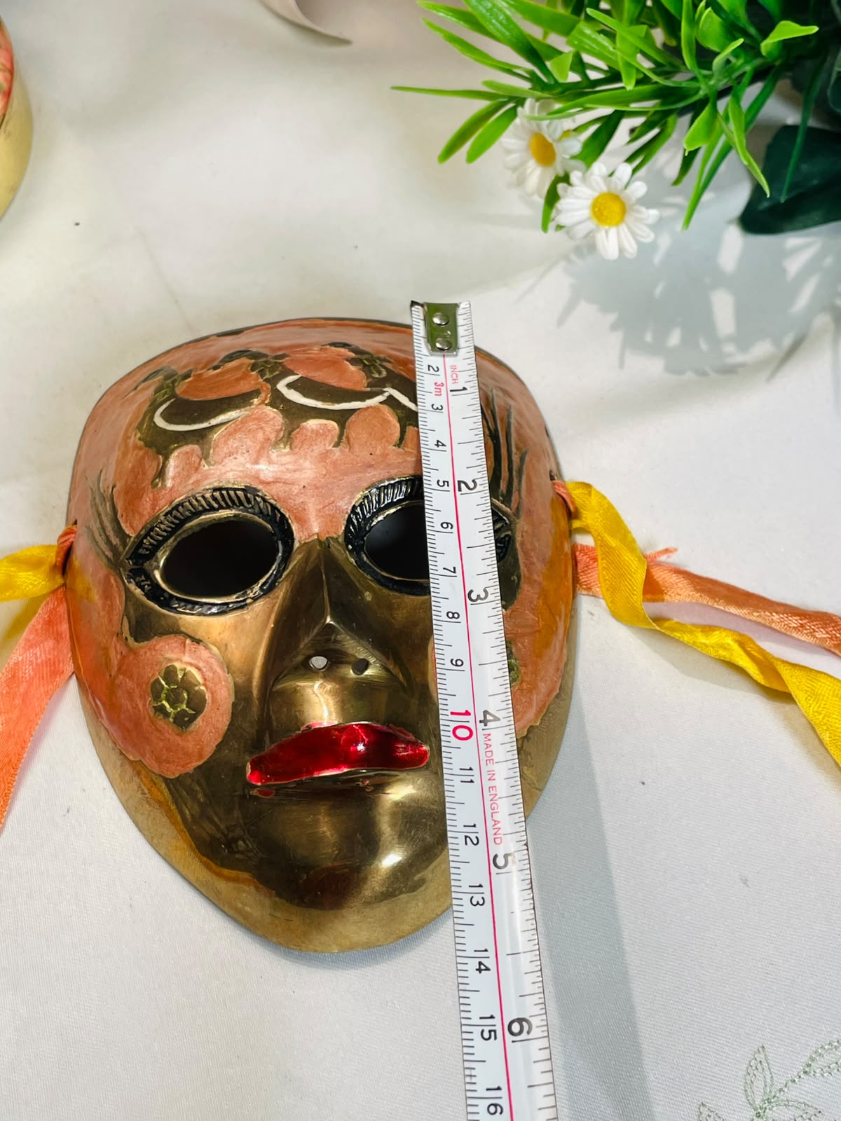 Brass -Tone Decorative Face Mask with Floral Details – 15 cm