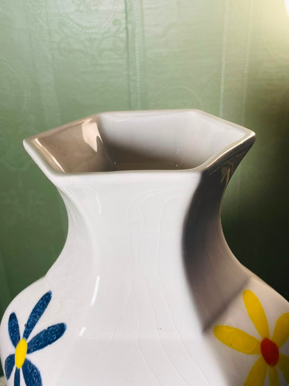 Vintage Hand painted White Floral Ceramic Vase 32 cm
