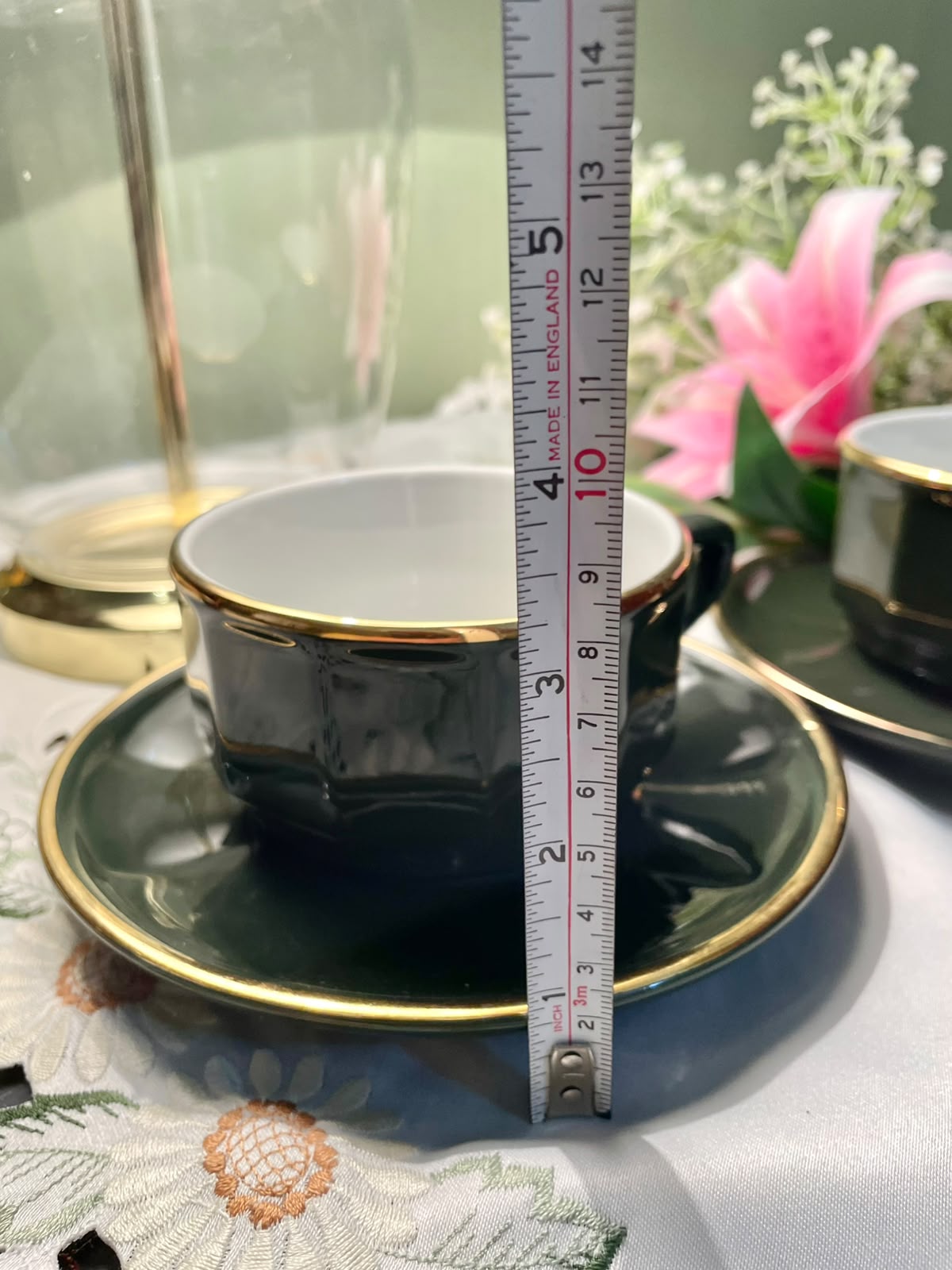 APILCO France Green & Gold Porcelain Cup & Saucer Set