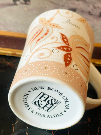 H&H “Jean” New Bone China Mug – Peach & Cream Floral Swirl Pattern