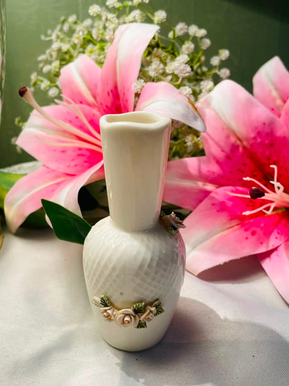 White Raised Rose Decorative Vase Approx. 10 cm