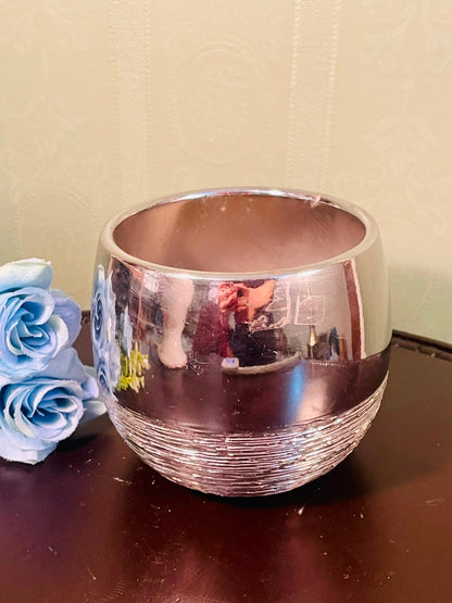 Silver Metallic Textured Ceramic Plant Pot – 4.5 Inch