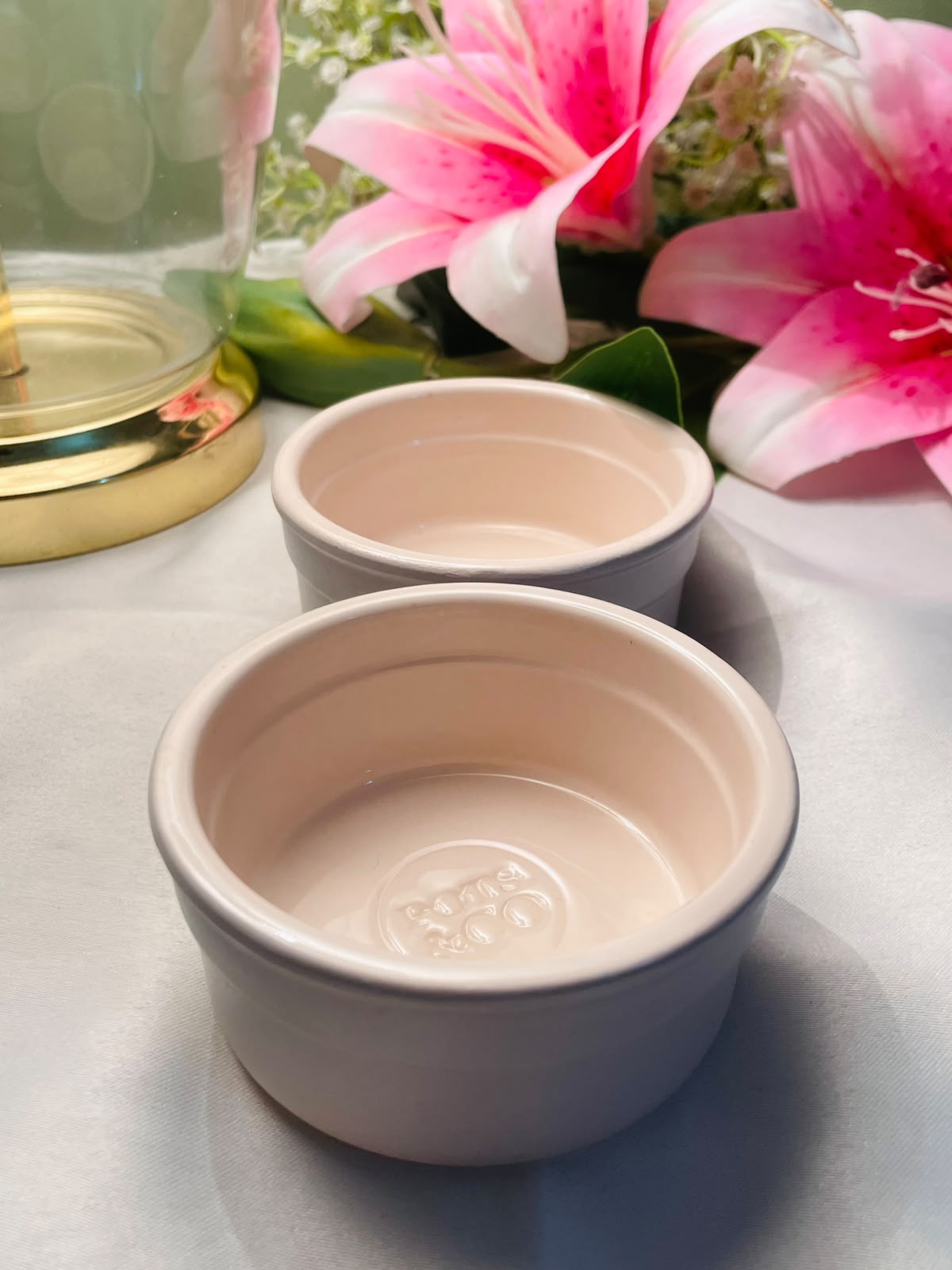 Pair of Cream Glazed Ceramic Ramekin Bowls Approx. 9 cm