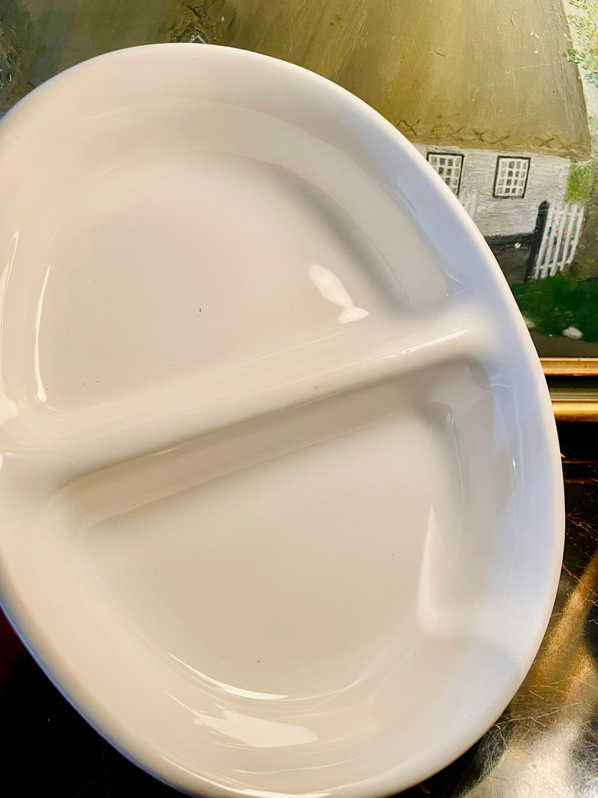 Vintage White Ceramic Divided Serving Dish – Dual Section Oval Bowl Made in England