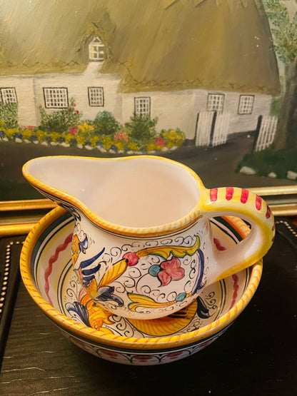 Vintage Hand painted Italian Hand Painted Jug & Bowl