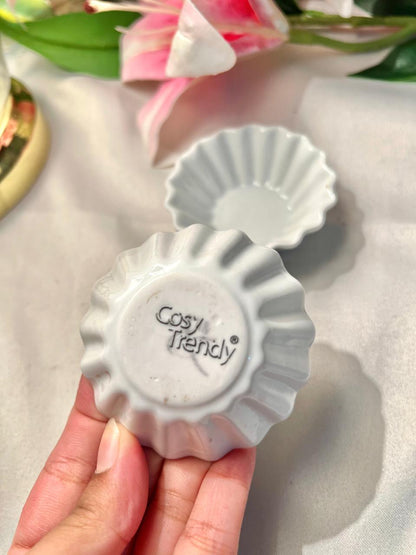 Cosy Trendy White Fluted Ceramic Dishes Set of 2 7cm