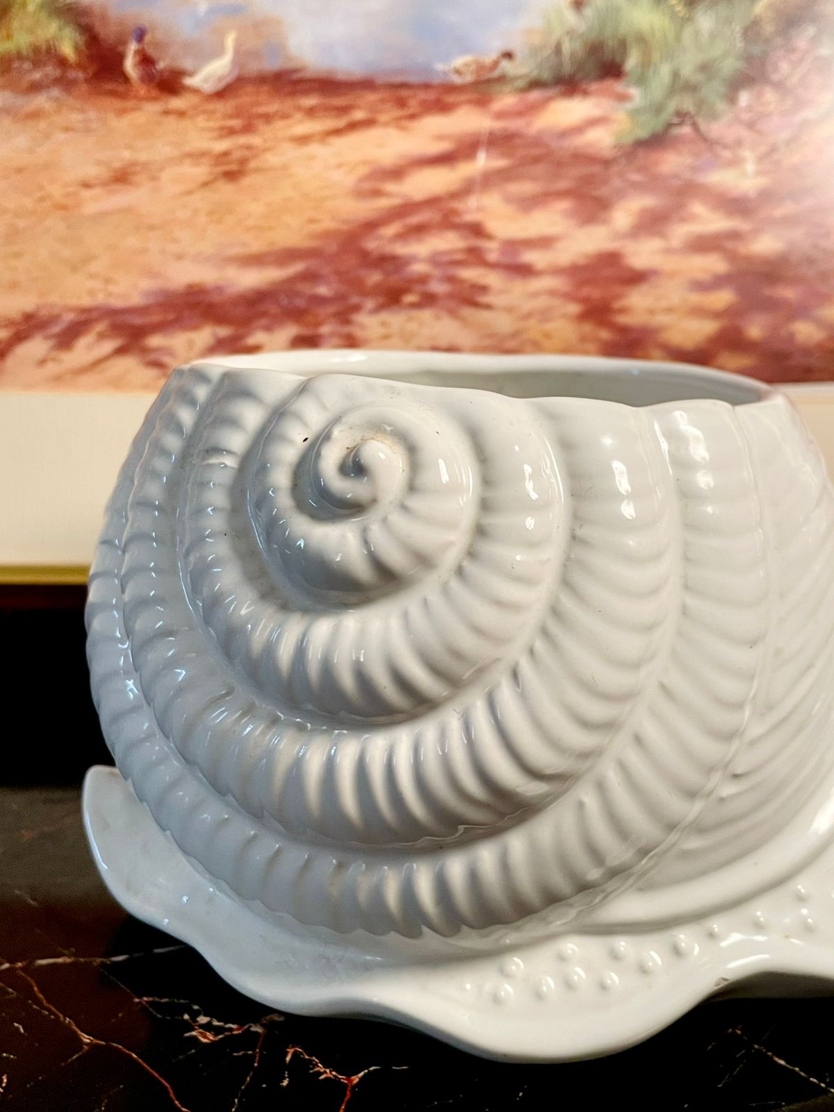 Vintage White Ceramic Snail Planter – Collectible Animal Shaped Pot (England)