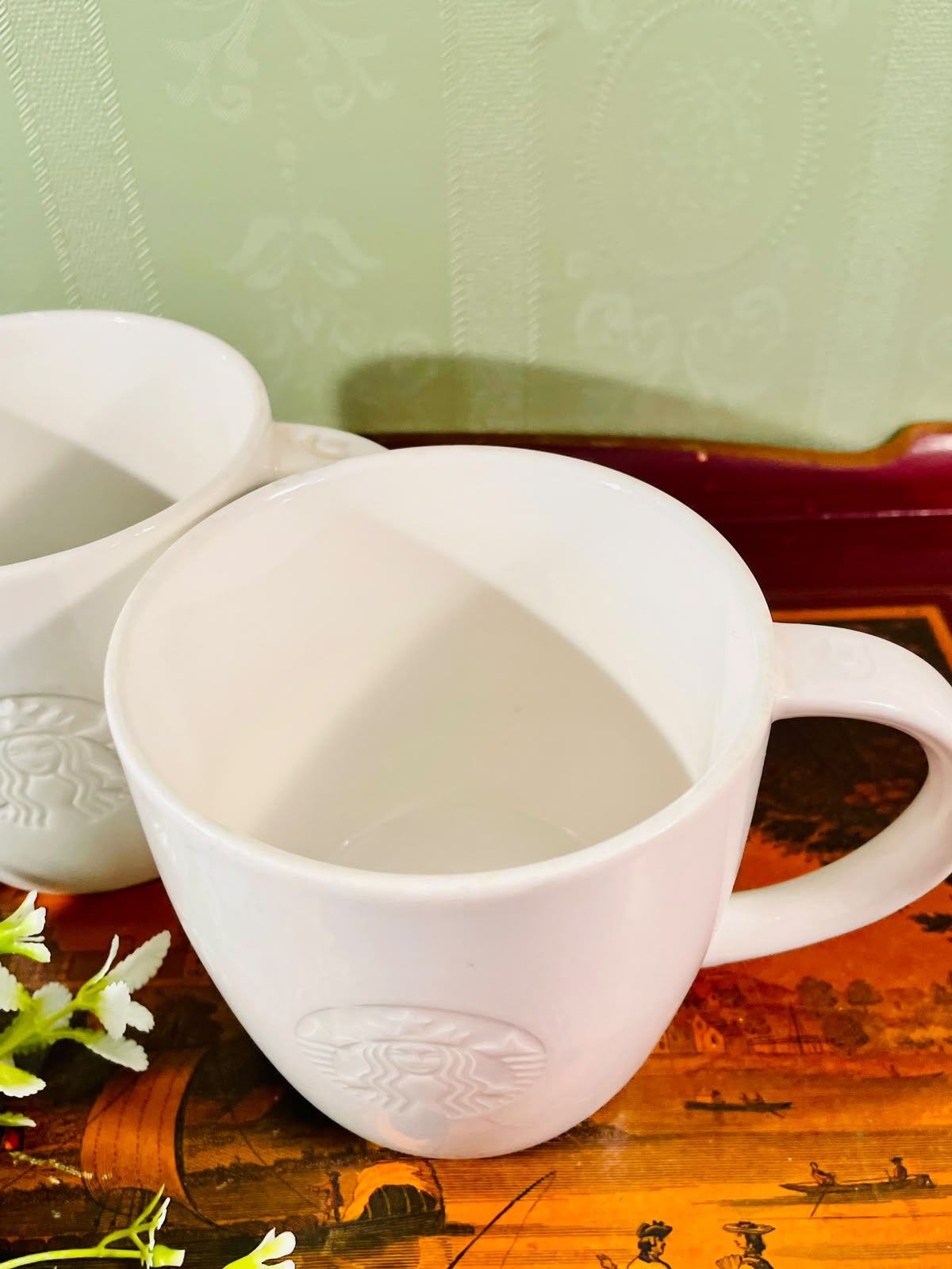Starbucks White Ceramic Mugs – Set of 2, 4.5 Inch