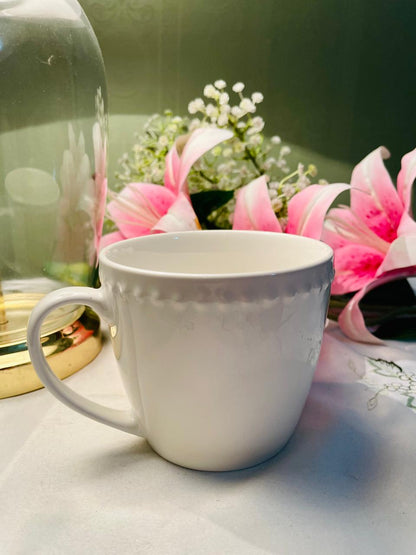 White Textured Ceramic Soup Mug 9 cm
