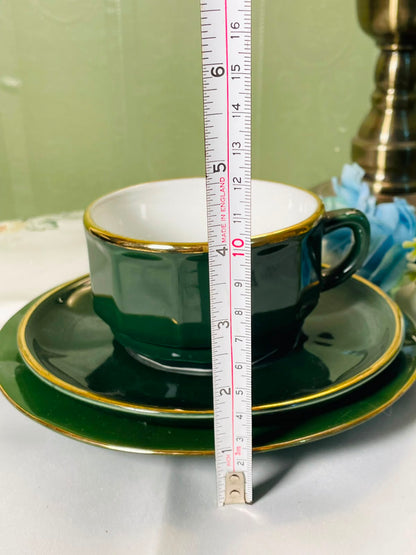 APILCO France Green Gold 3-Piece Cup Saucer Plate Set